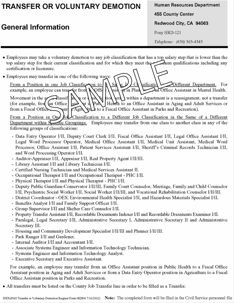 Transfer or Voluntary Demotion General Information Sample 